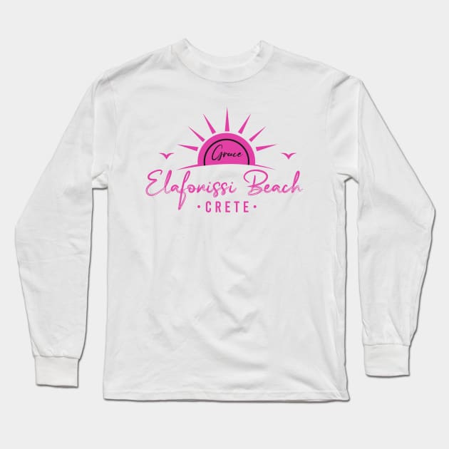 Elaforisi Beach - Idyllic Coastal Haven Long Sleeve T-Shirt by Hashed Art